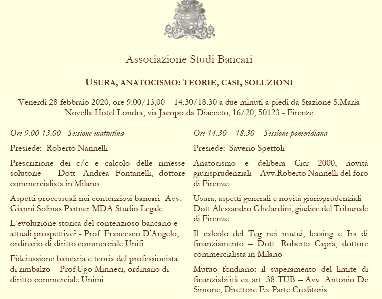 USURA, ANATOCISMO: TEORIE, CASI, SOLUZIONI – Il convegno di Studi Bancari